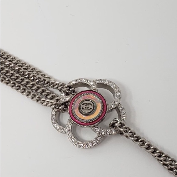 CHANEL cc silver, silver tone camellia bracelet. - Picture 1 of 8